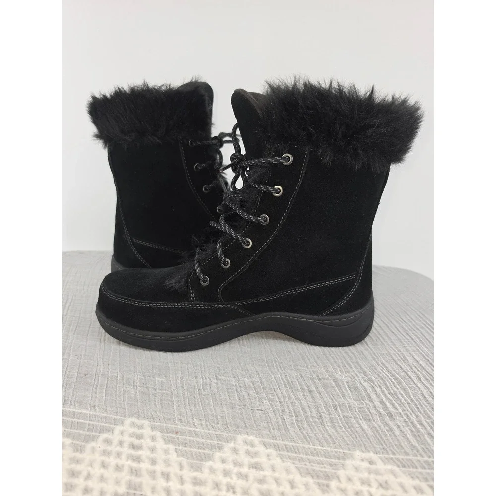 LL Bean Wildcat Boots Black Suede Faux Fur PrimaLoft Winter Snow Womens 8 Medium